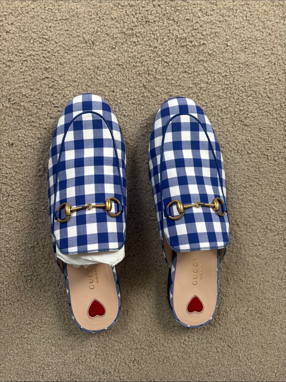 Gucci gingham light blue shoes with heart soles - Picture 2 of 5